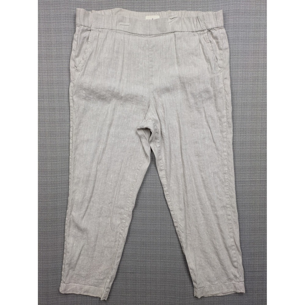 Lou & Grey Pants Womens Medium Beige Linen Cropped Tapered Pull On Pockets